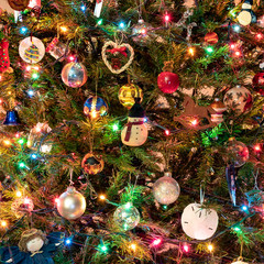 christmas tree with ornaments and lights