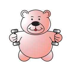 happy cute bear vector cartoon lifting dumbbells isolated on white 