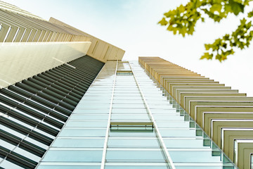 Modern architecture commercial building, concrete and glass walls.