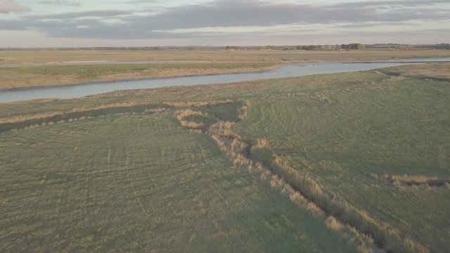 Aerial view of the surrounding flooded fields around Mt Saint Michel.