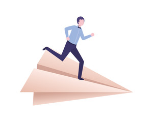 business man on paper plane avatar character