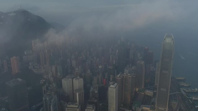 Aerial view of Hong Kong Central District in sunrise