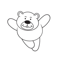 black and white happy cute bear cartoon running vector drawing