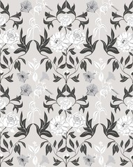 Petunia and Peony ornament seamless ivory background.