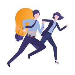 business couple with light bulb avatar character