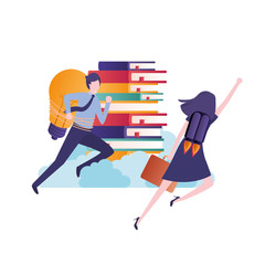 business couple with set icons avatar character