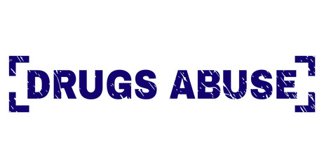 DRUGS ABUSE caption seal watermark with corroded style. Text caption is placed between corners. Blue vector rubber print of DRUGS ABUSE with corroded texture.