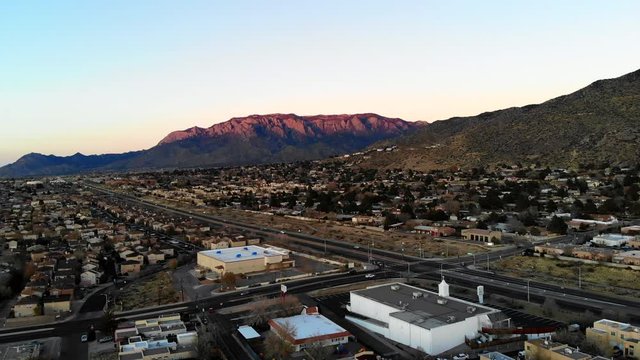 Aerial Shot of the Sandia Mountains during the sunset.