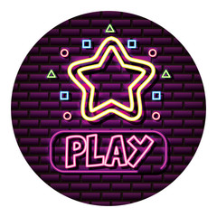 play star button neon video game wall