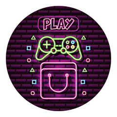 Obraz premium bag controller and play neon video game wall