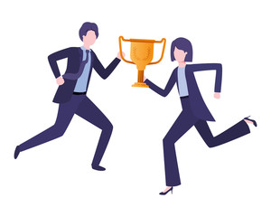 business couple with trophy avatar character