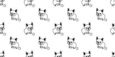 Fototapeta na wymiar Dog seamless pattern vector french bulldog baseball repeat background tile cartoon wallpaper isolated