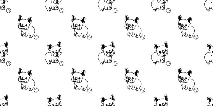 Dog seamless pattern vector french bulldog baseball repeat background tile cartoon wallpaper isolated