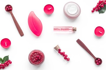 wineberry orange cosmetic for natural spa bath white table background top view