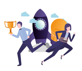 business couple with set icons