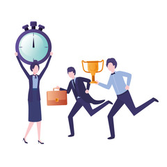 group of business with clock and trophy avatar character