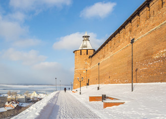 Alley along the Nizhny Novgorod Kremlin in a winter day, Russia