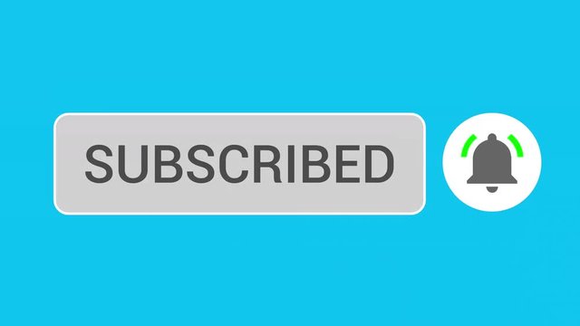 Mouse Clicking Subscribe Button and Bell Notification with White Border and Baby Blue Background.