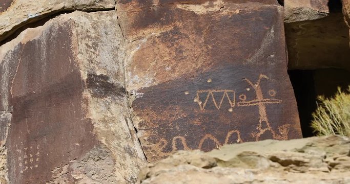 Ancient Indian rock art pan. Nine Mile Canyon, Utah. World’s longest art gallery of ancient native American, Indian rock art, hieroglyphs, pictographs and petroglyphs.