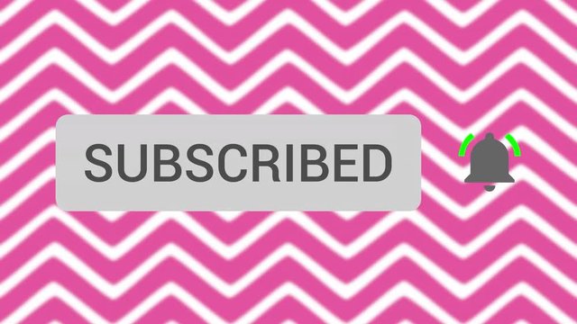 Mouse Clicking Subscribe Button and Bell Notification with Pink Waves Background.