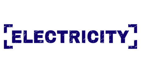 ELECTRICITY title seal imprint with grunge texture. Text title is placed between corners. Blue vector rubber print of ELECTRICITY with grunge texture.