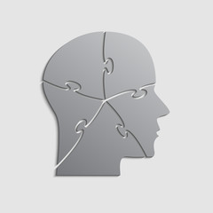 Grey Puzzle Piece Silhouette Head - Vector Jigsaw.