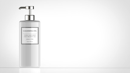 クレンジングオイルボトル　白　円筒　正面　左
