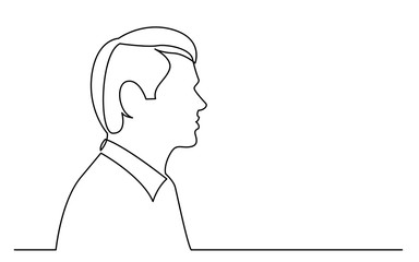 continuous line drawing of isolated on white background profile portrait of man