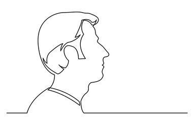 continuous line drawing of isolated on white background profile portrait of ordinary white man