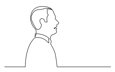 continuous line drawing of isolated on white background profile portrait of unhappy man