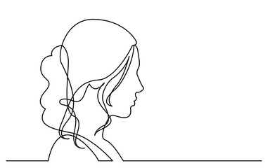 continuous line drawing of isolated on white background profile portrait of woman
