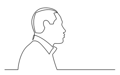 continuous line drawing of isolated on white background profile portrait of young african american man