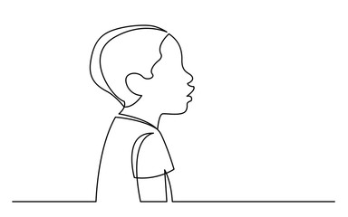 continuous line drawing of isolated on white background profile portrait of young african boy