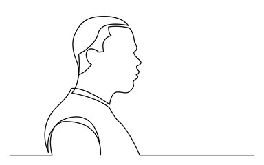 continuous line drawing of isolated on white background profile portrait of young african-american man