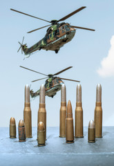 Military helicopter in the sky