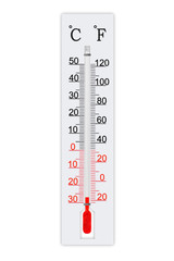 Meteorology thermometer isolated on white background. Thermometer shows air temperature minus 27 degrees celsius or minus 16 degrees fahrenheit