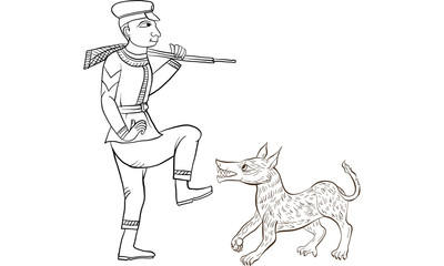 man in Thai traditional painting, vector