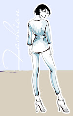 Fashion girl sketch. Fashion illustration. Drawing fashion model