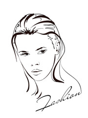Fashion girls face. Woman face. Hand-drawn fashion model.