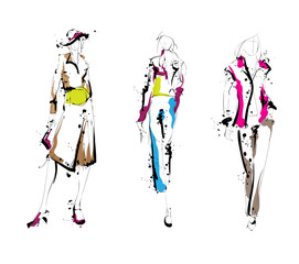 Fashion girls sketch. Fashion illustration. Drawing fashion models