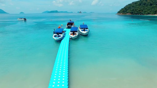 aerial view of nyaung oo phee island floating pier in andaman sea myanmar and southern of thailand