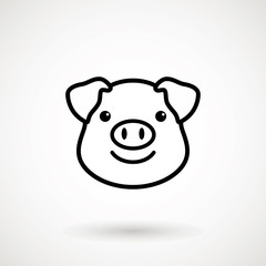 Pig line icon. logo Piglet face with smile in outline style. Icon of Cartoon pig head with smile. Chinese New Year 2019. Zodiac. Chinese traditional Design, decoration Vector illustration.
