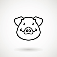 Pig line icon. logo Piglet face with smile in outline style. Icon of Cartoon pig head with smile. Chinese New Year 2019. Zodiac. Chinese traditional Design, decoration Vector illustration.