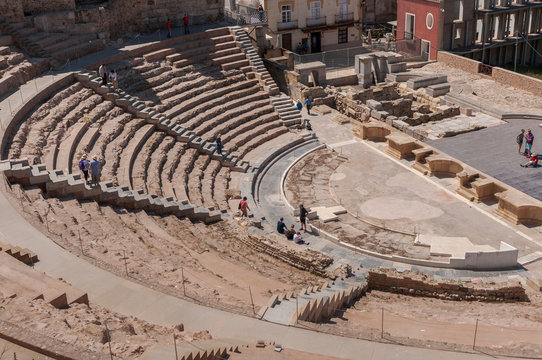 Views of the Roman Theatre of Cartagena, Spain. It was built between 5 and 1 BC.