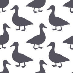 Duck silhouette seamless pattern. Duck meat. Background for food packaging or butcher shop design. Vector illustration.
