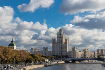 Fototapeta na wymiar Typical Moscow skyline massive building communist architecture