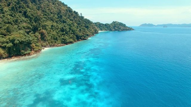 aerial view of beautiful sea water of nyaung oo phee island border myanmar and southern of thailand