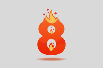 Number eight with red flames and sparks