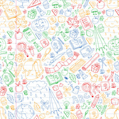 Vector seamless pattern with school and education icons.