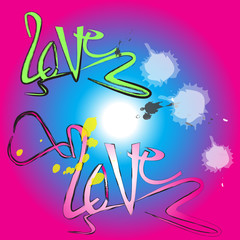 love hearts brush stroke and text design